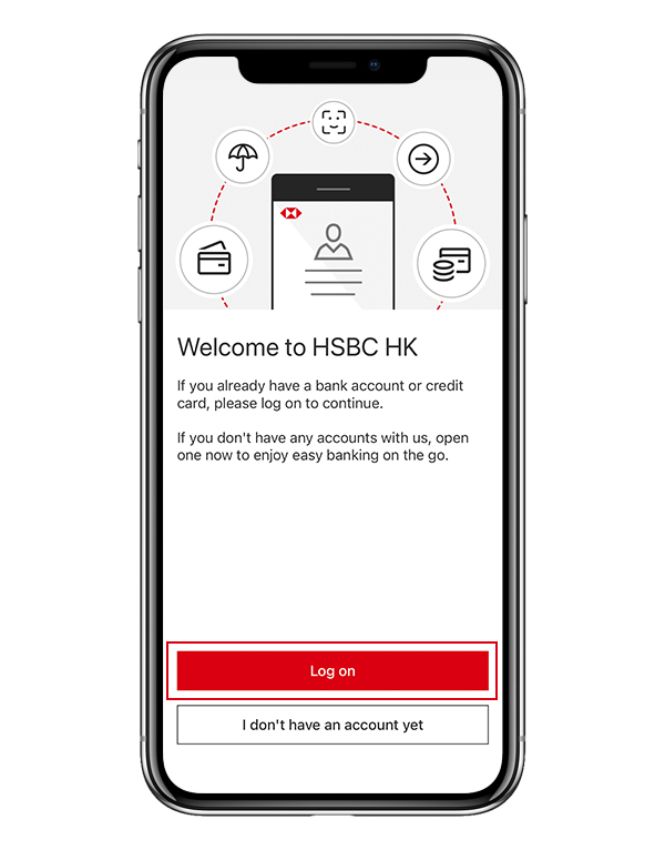 The screenshot of HSBC HK app; highlighting log on button