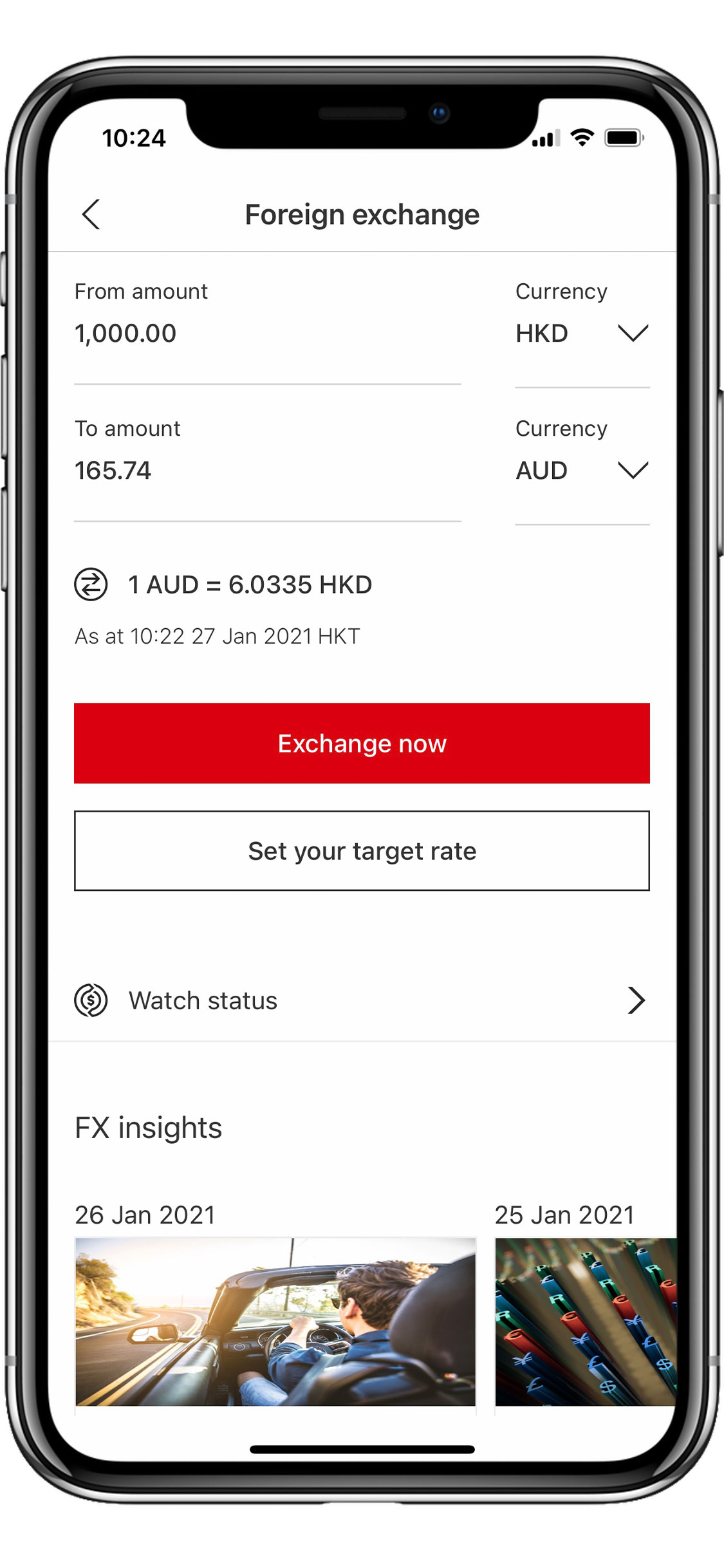 Screenshot showing Set up your FX Order Watch or Rate Alerts