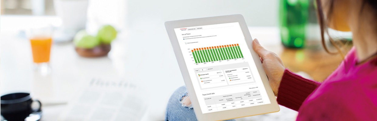 Looking at tablet; image used for HSBC Manage your policy.