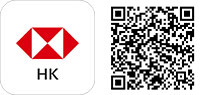 HSBC HK mobile banking app icon, and the QR code for app download