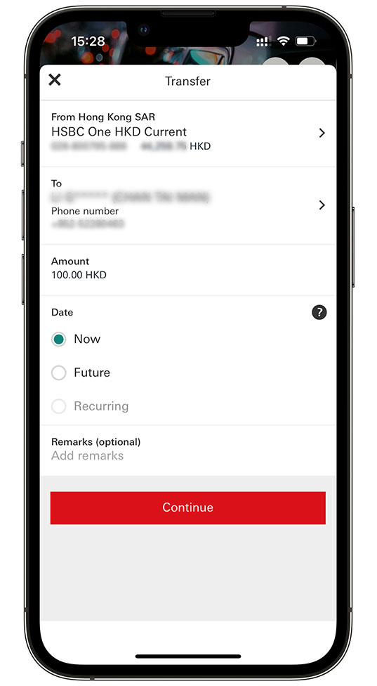 Using HSBC HK Mobile Banking app Send money with FPS step 4