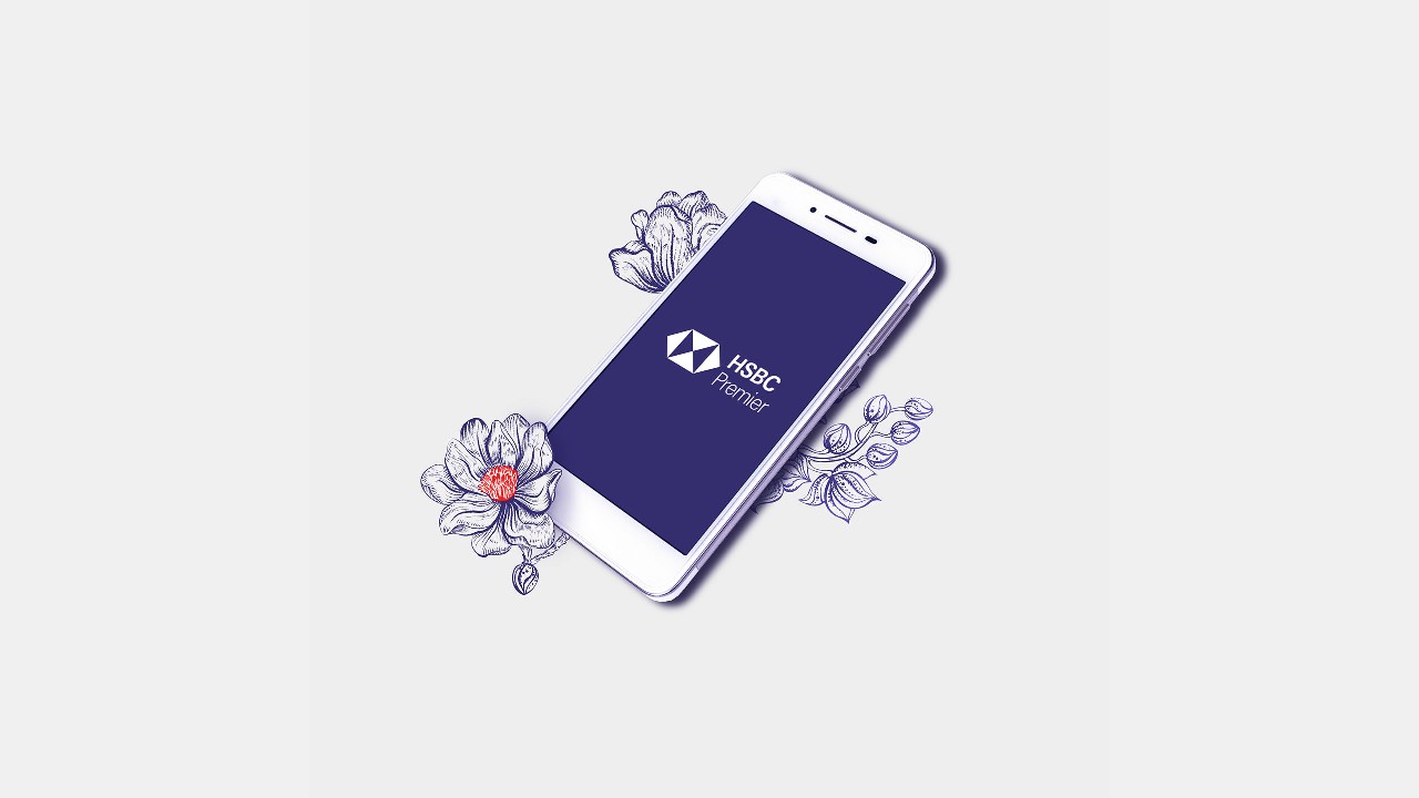 Smartphone with flowers background; image used for the HSBC Premier Expertise and privileges page.