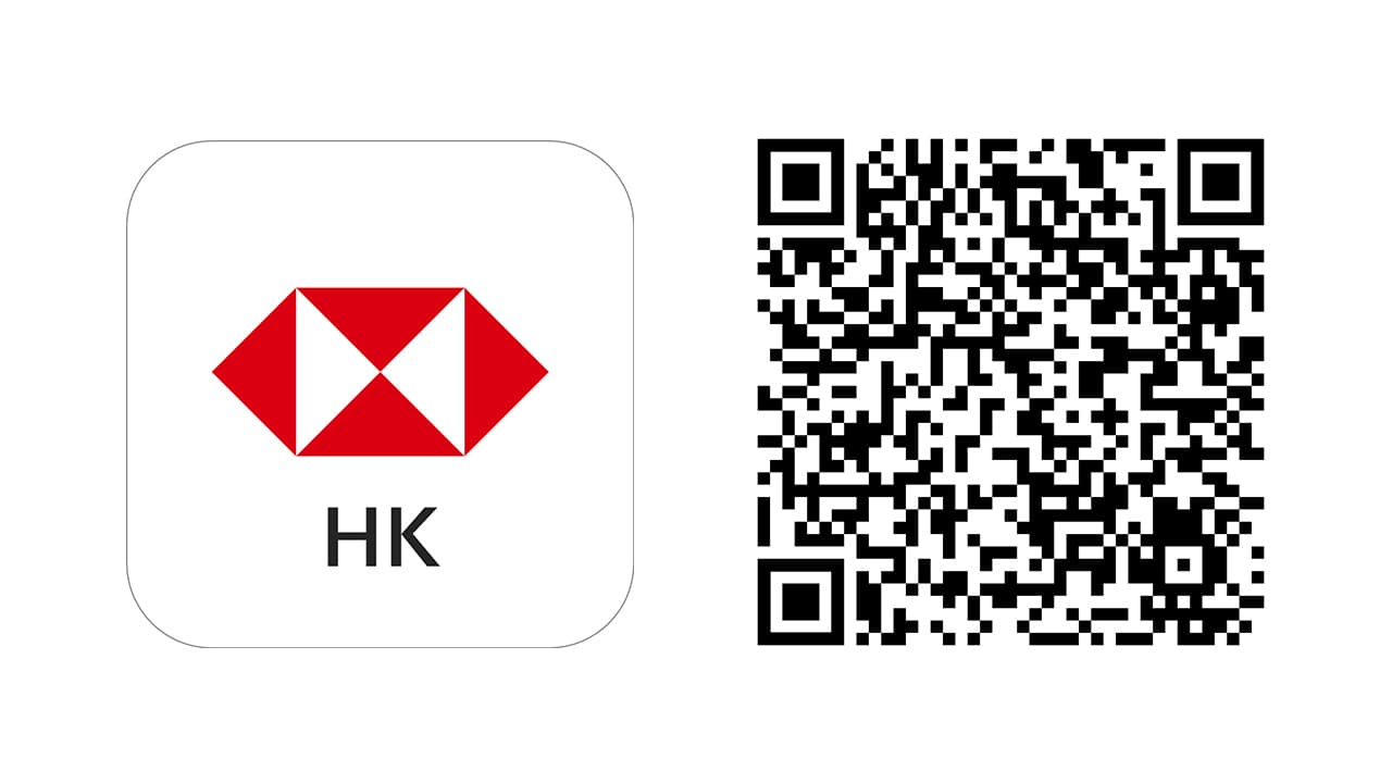 HSBC apps and QR code icon; image used for HSBC Hong Kong mobile account opening and download HSBC Mobile Banking App.